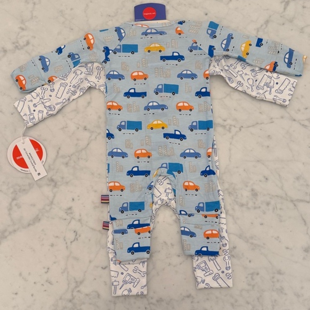 Magnetic Me Convertible Footie x2 NB Magnetic Closure Baby Sleeper Tools Cars